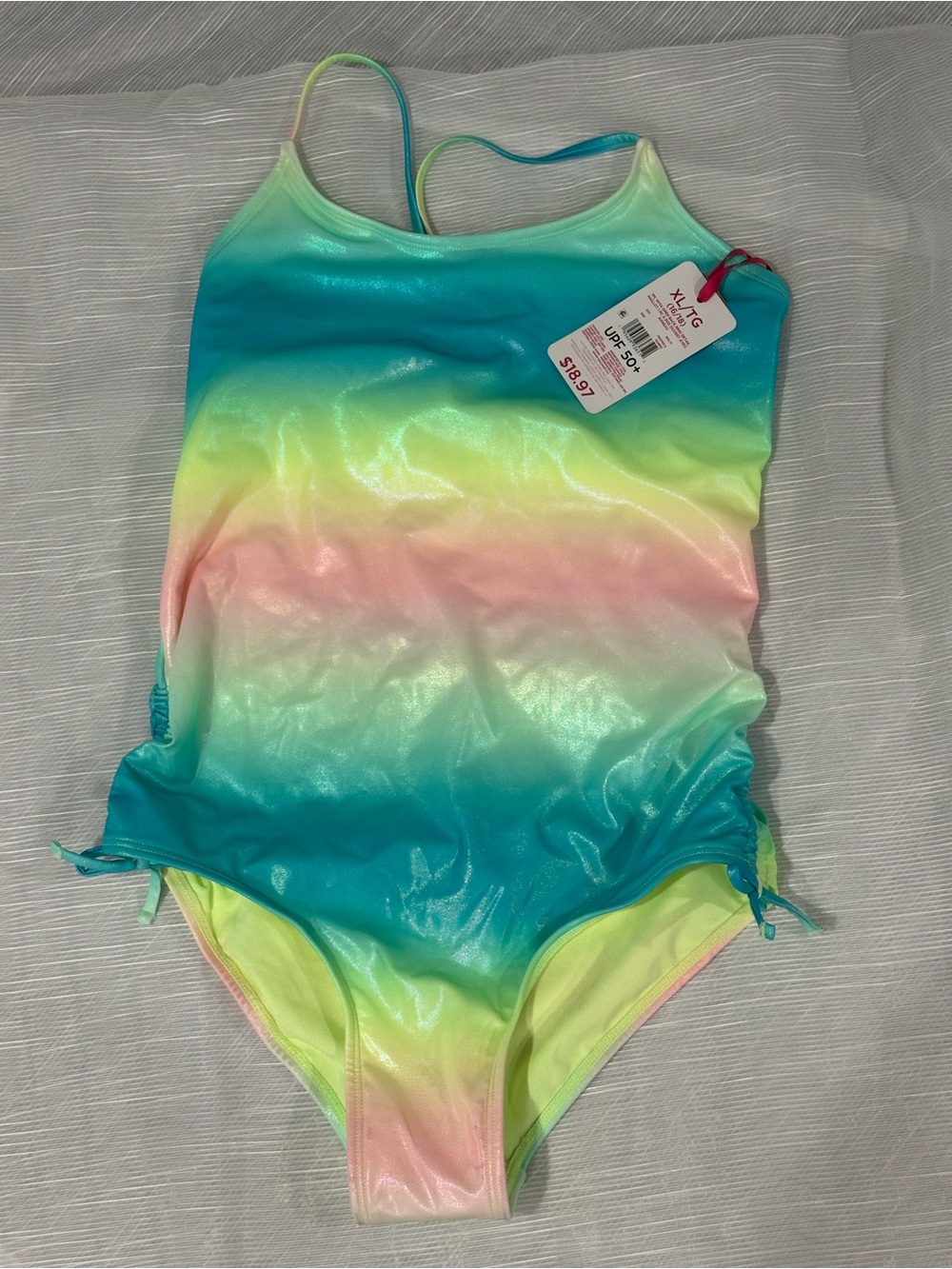 Justice Girls Gradient One-Piece Swimsuit - Turquoise, Yellow & Pastel Pink